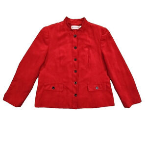 Alfred Dunner Jacket Career Blazer Size Medium Red Faux Suede Black Stitch Luxe